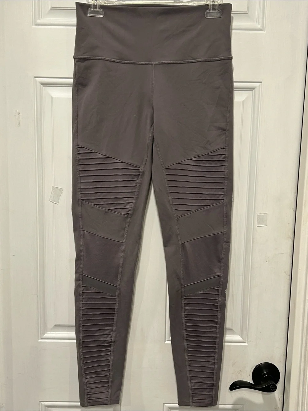 ALO Yoga Moto Leggings Grey Ribbed High Waisted Stretch Athleisure Gym Large